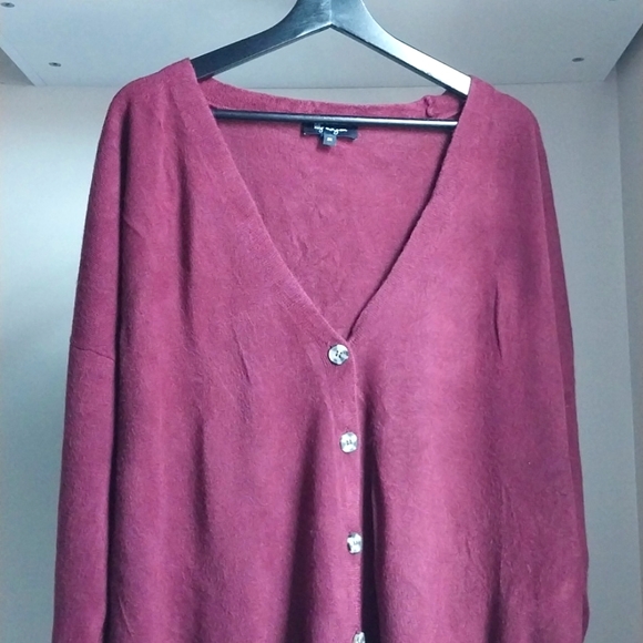 Lily Morgan V-neck Button Front Cardigan Plum Plus size - Picture 2 of 9